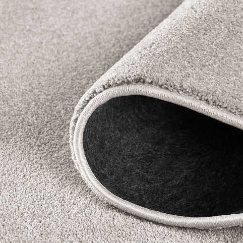 Kurzflor Teppich | Flauschiger Flachflor für Wohnzimmer, Esszimmer, Schlafzimmer oder Kinderzimmer | Grau Rund